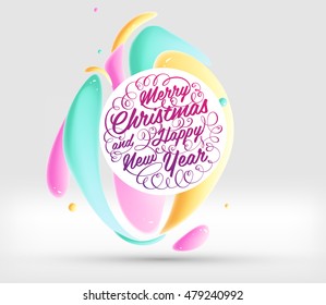 Christmas and New Year 2017 abstract design with watercolor pattern for background. Vector