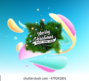 Christmas and New Year 2017 abstract design with watercolor pattern for background. Vector