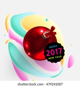 Christmas and New Year 2017 abstract design with watercolor pattern for background. Vector