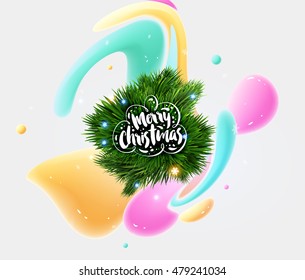 Christmas and New Year 2017 abstract design with watercolor pattern for background. Vector