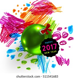 Christmas and New Year 2017 abstract design with watercolor pattern for background. Vector illustration