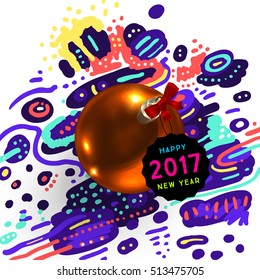Christmas and New Year 2017 abstract design with watercolor pattern for background. Vector