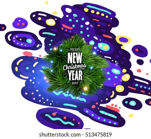 Christmas and New Year 2017 abstract design with watercolor pattern for background. Vector