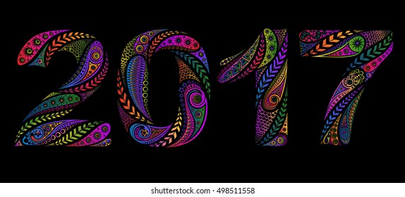 Christmas and New year 2017. Beautiful colorful vector numbers of a variety of patterns