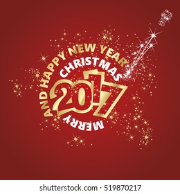 Christmas New Year 2017 firework greeting card red vector