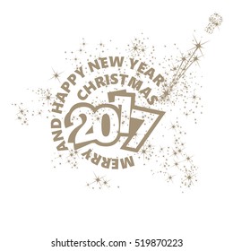 Christmas New Year 2017 firework gold stars white vector