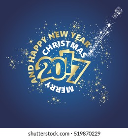 Christmas New Year 2017 firework greeting card blue vector
