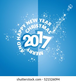 Christmas New Year 2017 firework stars light blue vector