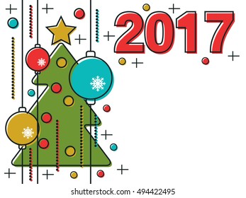 Christmas and New Year 2017 thin line flat vector illustration. Greeting or invitation card template