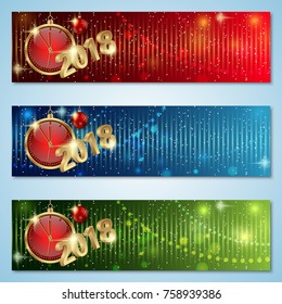 Christmas and New Year 2018 colorful vector banners collection