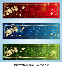 Christmas and New Year 2018 colorful vector banners collection