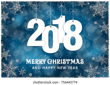 Christmas and New Year 2018 - Snowfall Vector Dark Blue Background