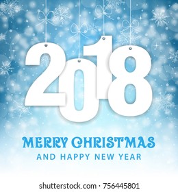 Christmas and New Year 2018 - Snowfall Vector Light Blue Background