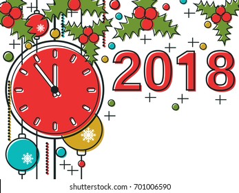 Christmas and New Year 2018 thin line flat style vector background