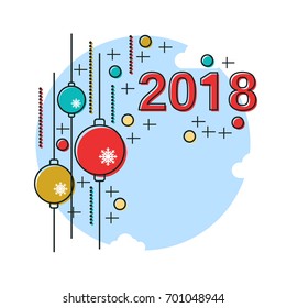 Christmas and New Year 2018 thin line flat style vector background