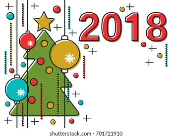 Christmas and New Year 2018 thin line flat style vector background