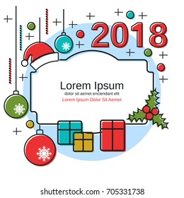 Christmas and New Year 2018 thin line flat style vector background