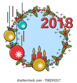 Christmas and New Year 2018 thin line flat style vector background