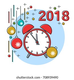 Christmas and New Year 2018 thin line flat style vector background