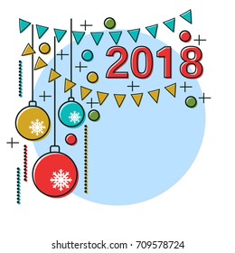 Christmas and New Year 2018 thin line flat style vector background