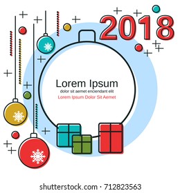 Christmas and New Year 2018 thin line flat style vector background