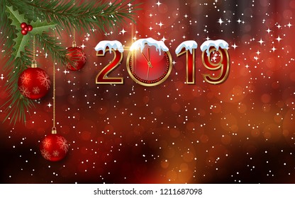 Christmas and New Year 2019 abstract  vector background with winter decor