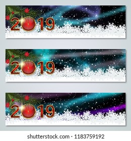 Christmas and New Year 2019 luxury colorful vector banners collection