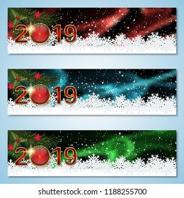 Christmas and New Year 2019 luxury colorful vector banners collection