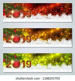 Christmas and New Year 2019 luxury colorful vector banners collection