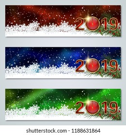 Christmas and New Year 2019 luxury colorful vector banners collection