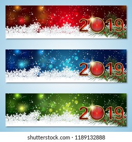 Christmas and New Year 2019 luxury colorful vector banners collection