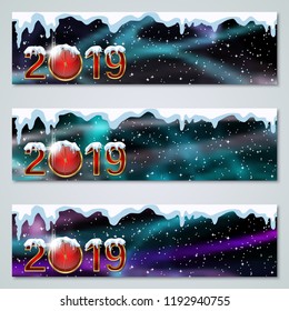 Christmas and New Year 2019 luxury colorful vector banners collection