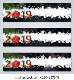 Christmas and New Year 2019 luxury vector banners collection