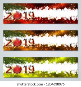 Christmas and New Year 2019 luxury colorful vector banners collection