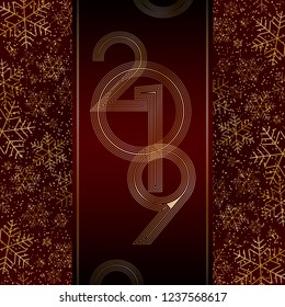 Christmas New Year 2019 luxury banner with gold snowflakes glitter Red festive banner layout card Christmas and New Year 2019 lines pattern of gold luxury snowflakes Design element luxury theme Vector