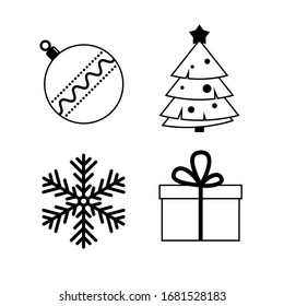 Christmas and New Year 2020 color flat icon set with snowflakes, christmas tree, balls, santa, sock, gift, drink and other stuff on a white background. Vector illustation for Xmas holidays. 