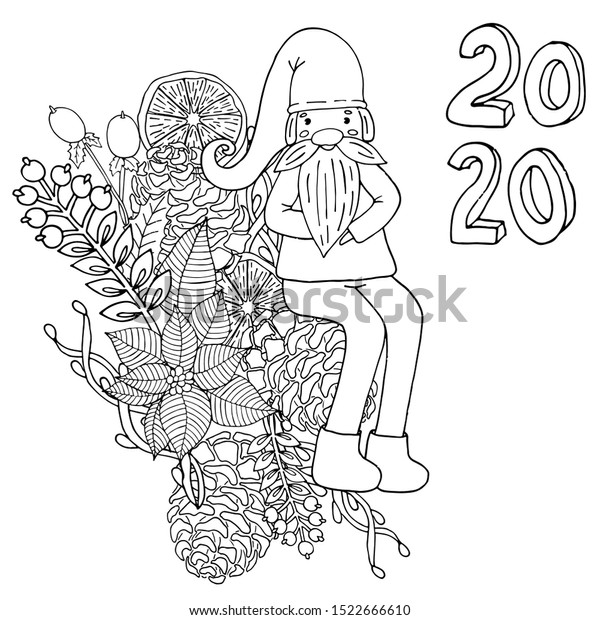 Christmas New Year 2020 Coloring Vector Stock Vector (Royalty Free