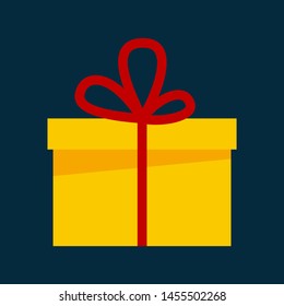 Christmas and New Year 2020 flat color icon with gift box on the dark blue background. Vector illustration for xmas holidays. 