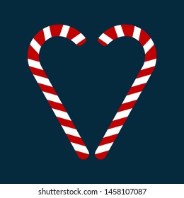 Christmas and New Year 2020 flat color icon set with two sticks as heart shape on the dark blue background. Vector illustation for xmas holidays. 