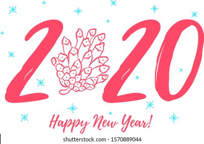 Christmas and new year 2020 holiday frame with pine branches and cones. Greeting card template. Vector illustration.