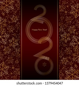 Christmas New Year 2020 luxury banner with gold snowflakes glitter Red festive banner layout card Christmas and New Year 2020 lines pattern of gold luxury snowflakes Design element luxury theme Vector