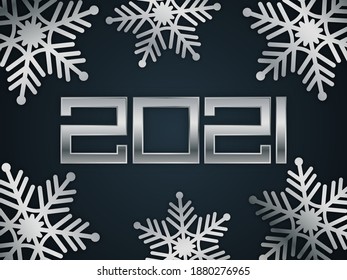 Christmas, New Year 2021 background with silver snowflakes. Vector illustration