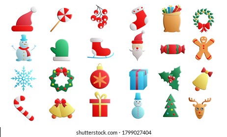 Christmas and New Year 2021 flat color icon set with snowflakes, christmas tree, balls, santa, sock, gift, drink and other stuff on white background. Vector illustration for xmas holidays.