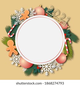 Christmas and New Year 2021 round frame border