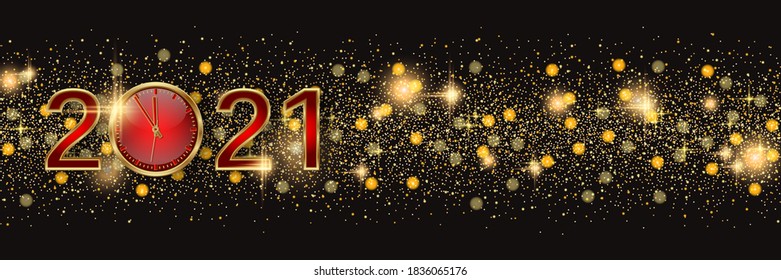 Weihnachten und Neujahr 2021 Vektorbanner-Vorlage. Schwarzer Hintergrund mit Sternen und glänzender Effekt