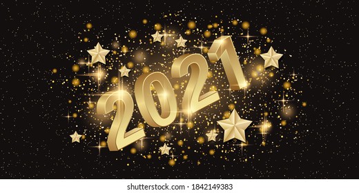 Christmas and New Year 2021 vector background with stars and glitter effect