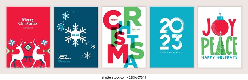 Christmas and New Year 2023 greeting cards set. Modern vector illustration concepts for greeting card, website and mobile website banner, party invitation card, posters, social media banners.