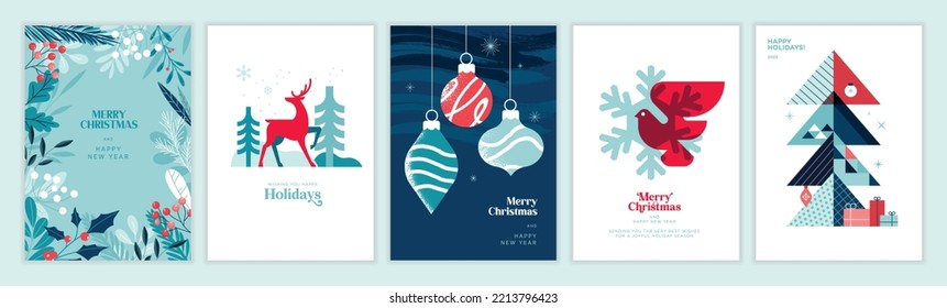 Christmas and New Year 2023 greeting cards set. Modern vector illustration concepts for greeting card, website and mobile website banner, party invitation card, posters, social media banners.