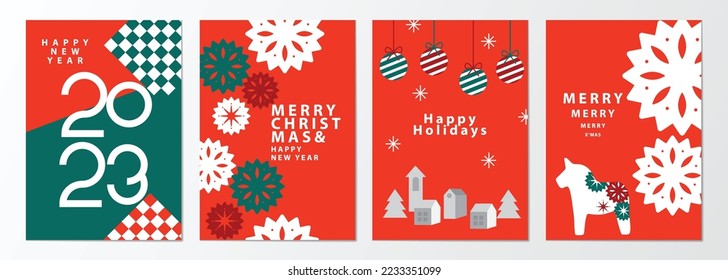 Christmas and New Year 2023 Set of background. Modern design with Christmas elements. Vector illustration.