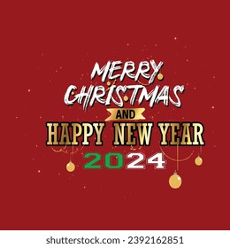 Christmas and New Year 2024 greeting card with open gift box with numbers, balls, gift boxes, confetti, ribbons and snowflakes
